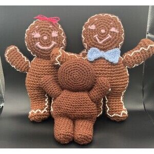 Handmade 10” Gingerbread Family Crochet  Plush Soft Toy Baby Gift Amigurumi